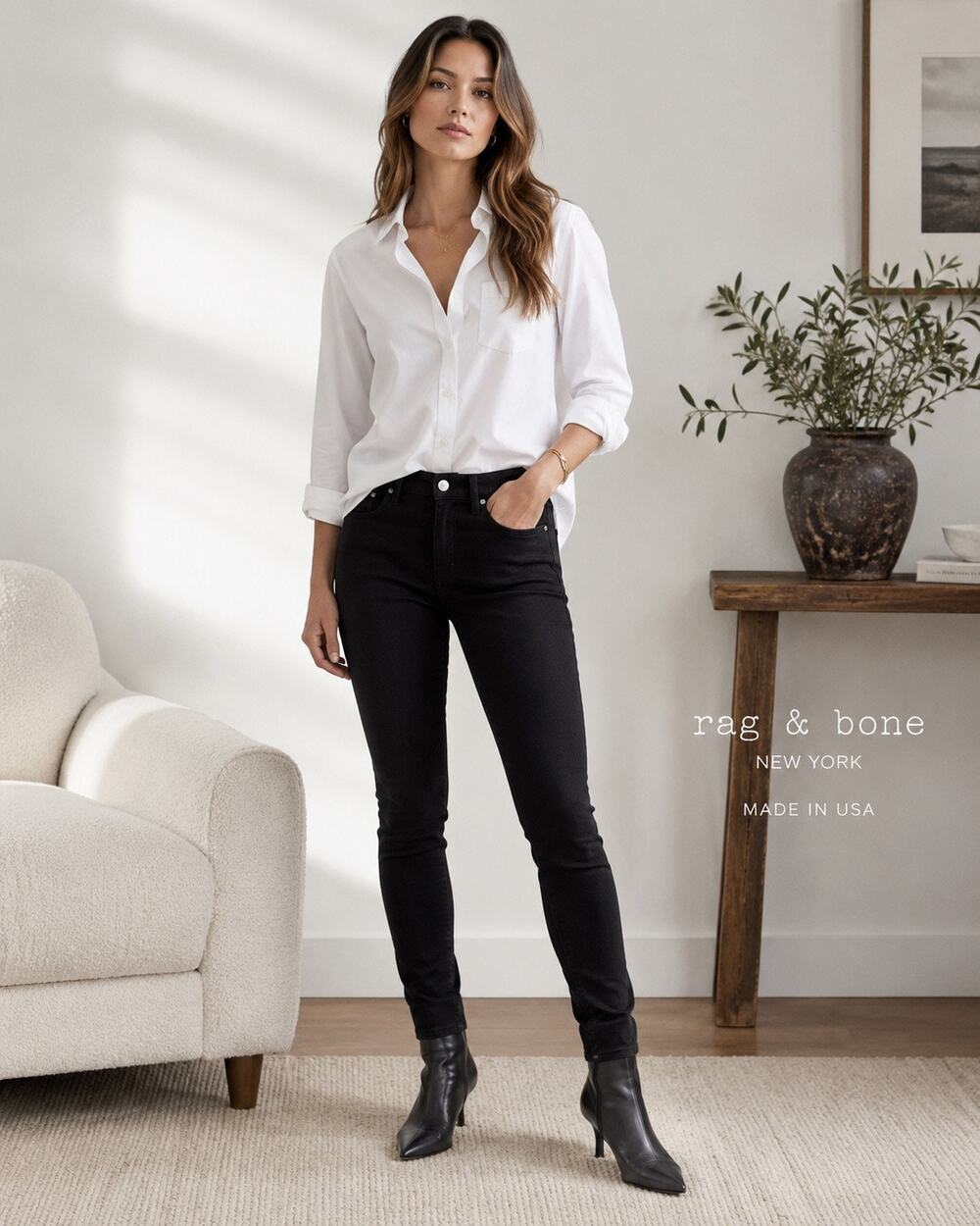 rag & bone Skinny Jeans 25 Black Stretch Denim Made in USA Capsule Quiet Luxury